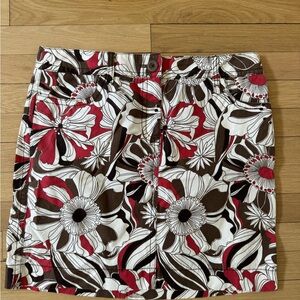 LOFT Floral Skirt with Red and Brown Accents